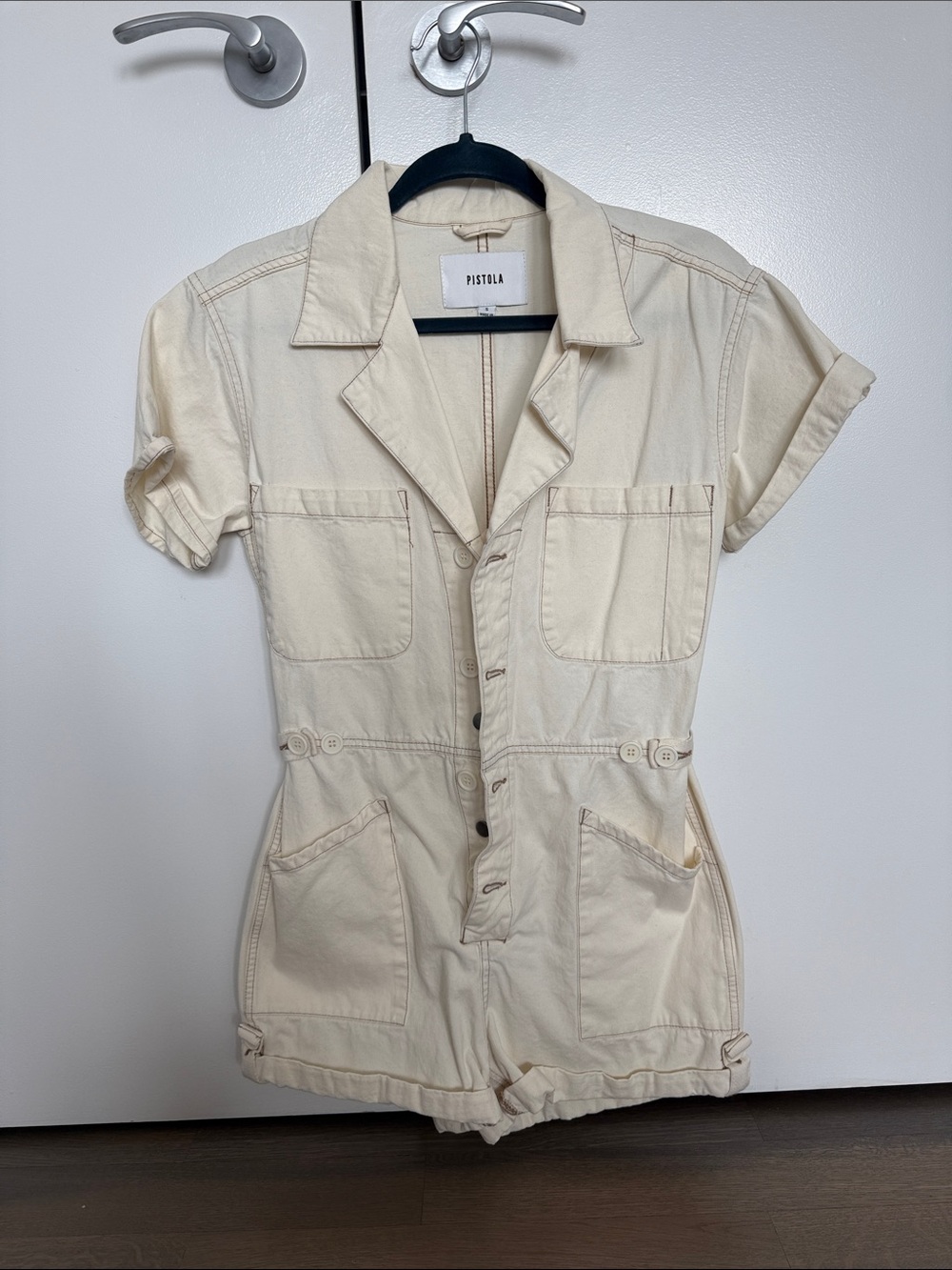 pistola Cream Short Utility Romper
